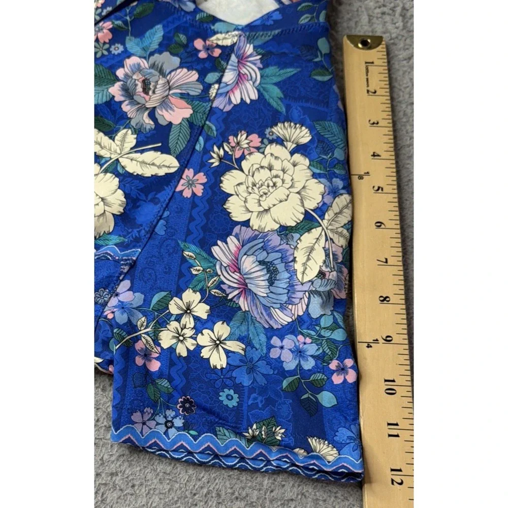 Johnny Was Rash Guard Top Womens Medium Blue Floral Surf Shirt Swim Johnny Was